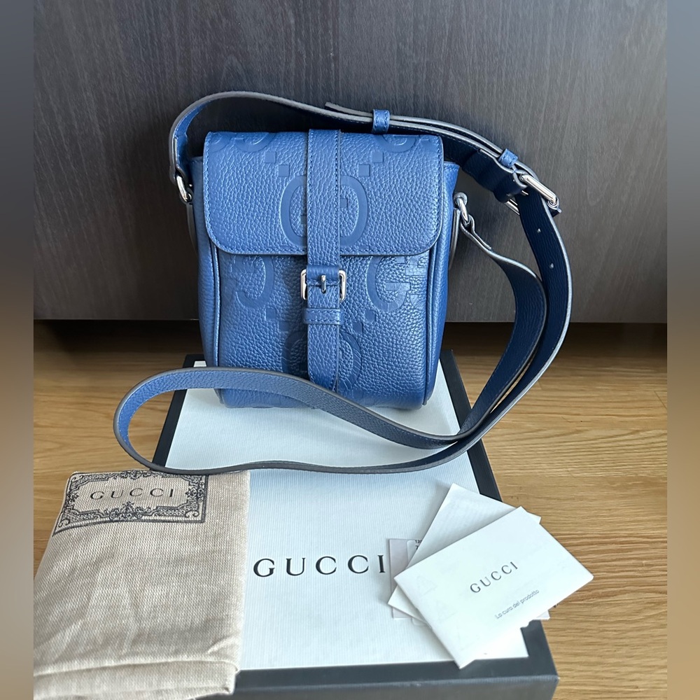 ‼️Sold‼️Authentic! new! Gucci JUMBO GG SMALL MESSENGER Crossbody Bag Royal Blue